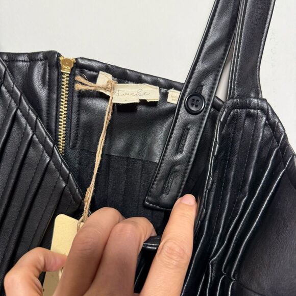 Anthropologie Let Me Be Faux Leather Pintucked Black Bustier Cami S NWT - Picture 5 of 15